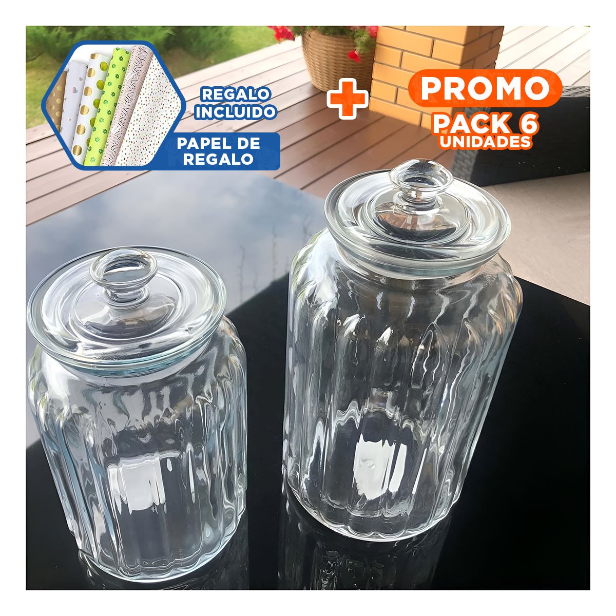 PACK6 RECIPIENTE COLOR TRANSPARENTE DE VIDRIO PARA USO MULTIUSO DE 2 KILOS Y+PAPEL REGALO - 1