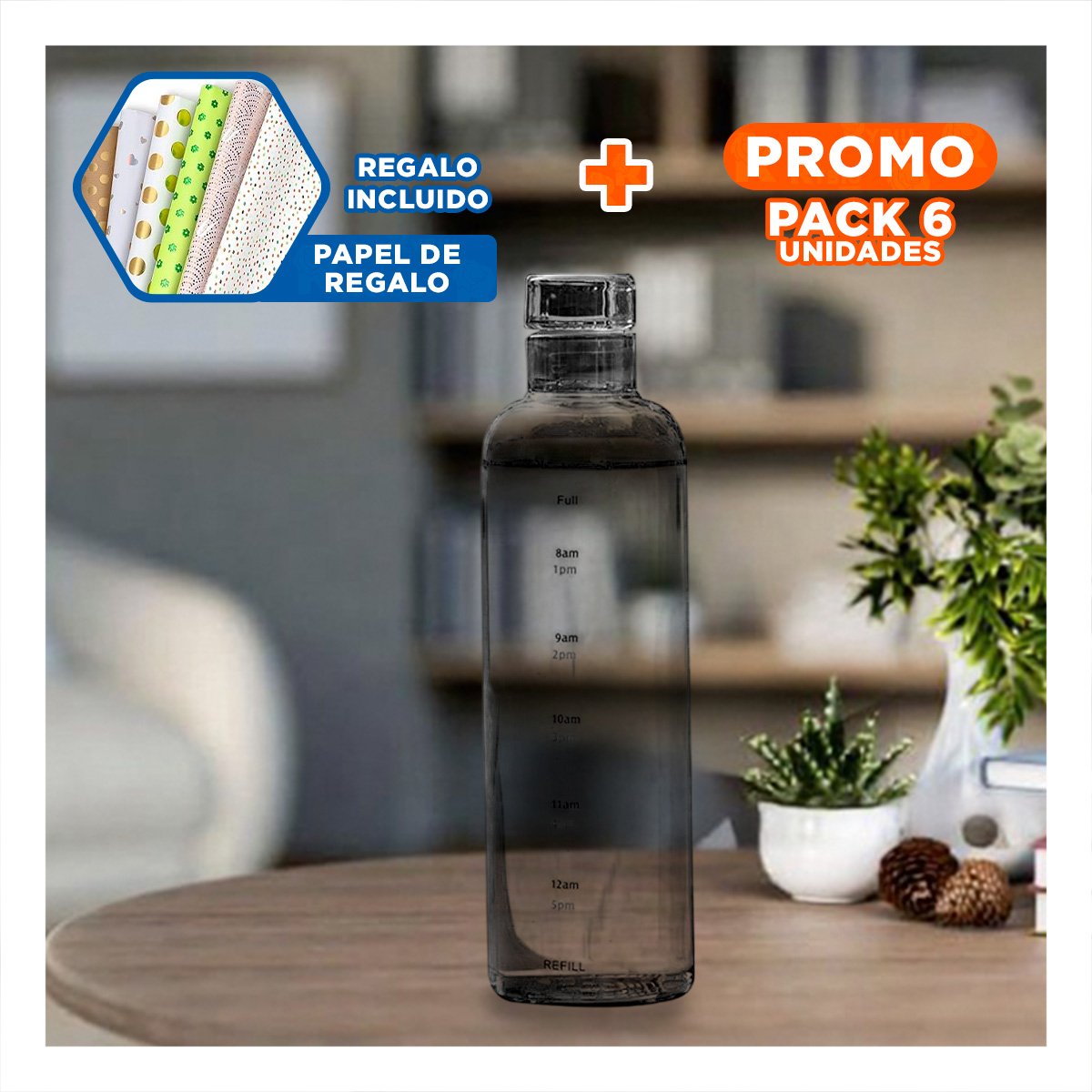 PACK6 RECIPIENTE LIGERO 500 ML TRANSPARENTE NEGRO PARA LLEVAR A TODO LUGAR Y+PAPEL REGALO - 1