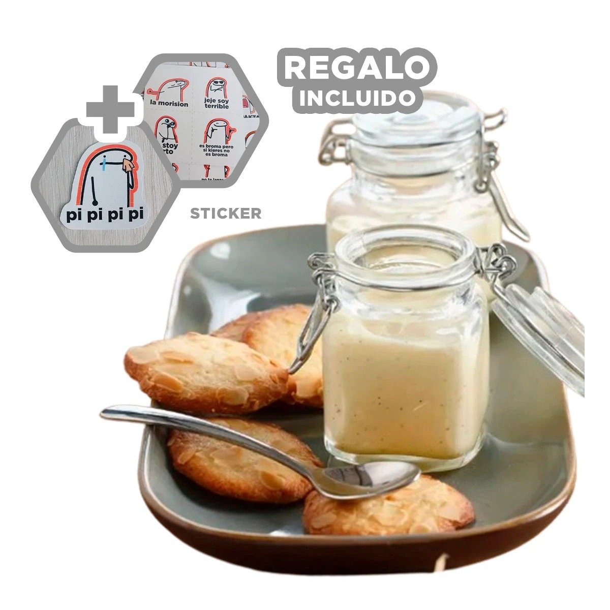 CONTENEDOR ELEGANTE DE VIDRIO DE 100 ML MULTIUSO CON TAPA Y CIERRE SEGURO Y+REGALO STICKER - 1