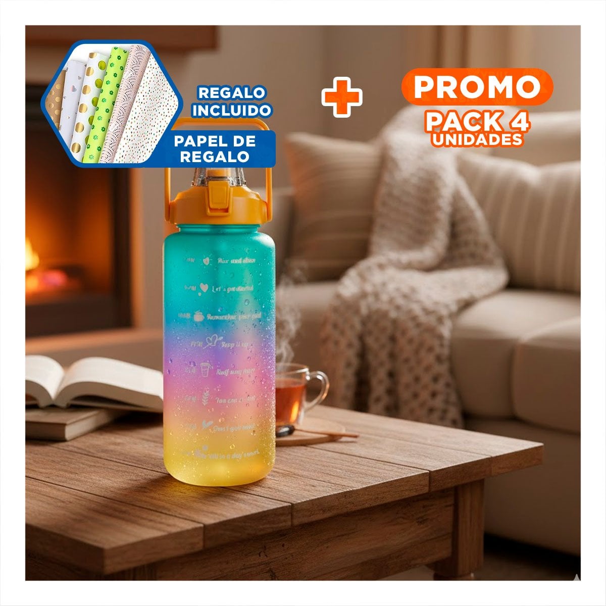 PACK4 ENVASE REUTILIZABLE 2LT MULTICOLOR PARA HIDRATACION Y ACTIVIDAD Y+PAPEL REGALO - 1