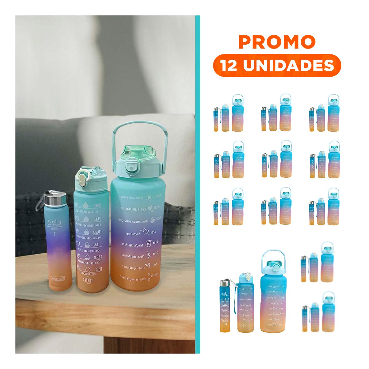 PACK12 SET DE 3 TOMATODOS VERDE DE PLASTICO CON TAPA EN 2 L 1 L Y 300 ML Y+REGALO STICKER - 1