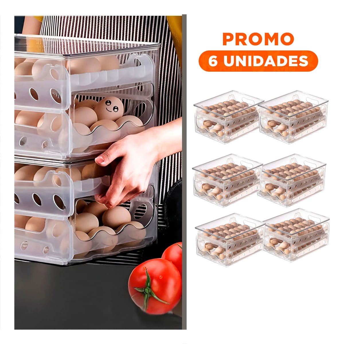 PACK6 CAJA SOPORTE TRANSPARENTE PARA HUEVOS 36 UNIDADES MULTIUSO HOGAR - 1