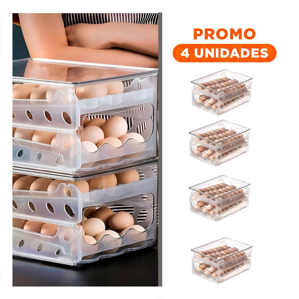 PACK4 CONTENEDOR CAJA TRANSPARENTE PARA 36 HUEVOS MULTIUSO COCINA FACIL Y+REGALO STICKER - 1