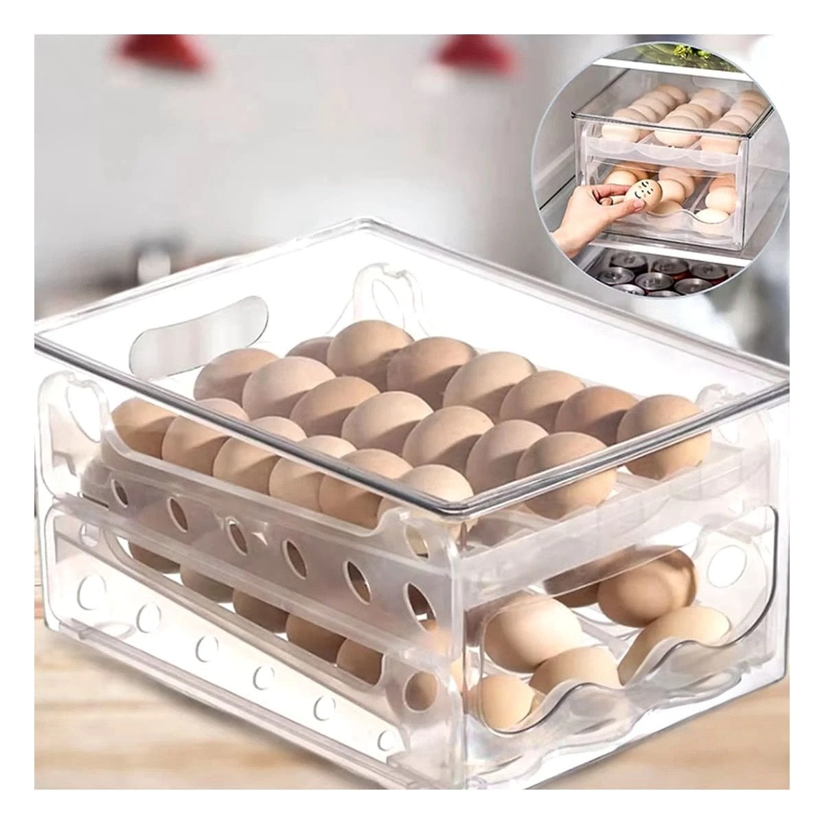 PACK4 CONTENEDOR CAJA TRANSPARENTE PARA 36 HUEVOS MULTIUSO COCINA FACIL Y+REGALO STICKER - 5