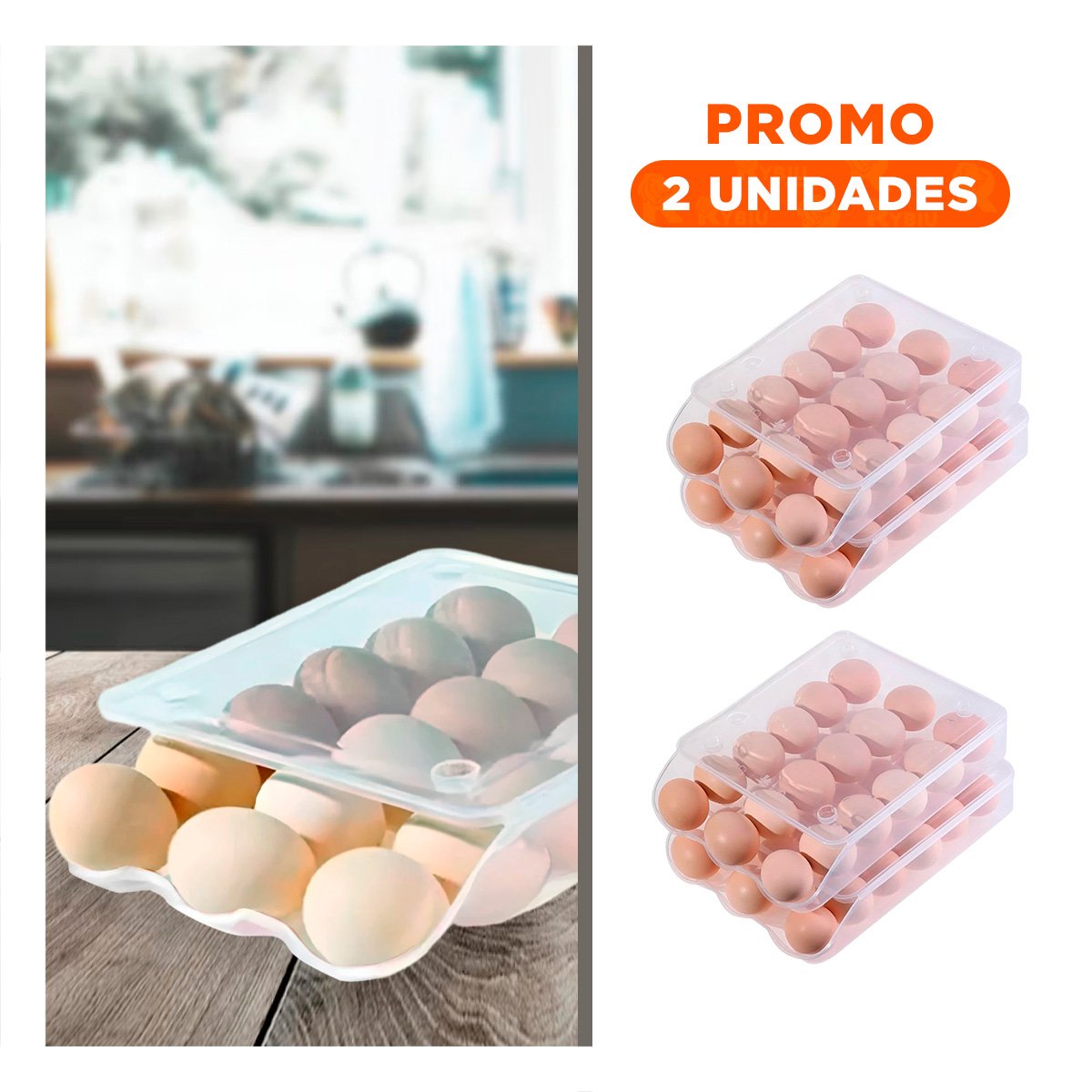 PACK2 RECIPIENTE PRACTICO PARA 18 HUEVOS TRANSPARENTE FACIL DE APILAR - 1