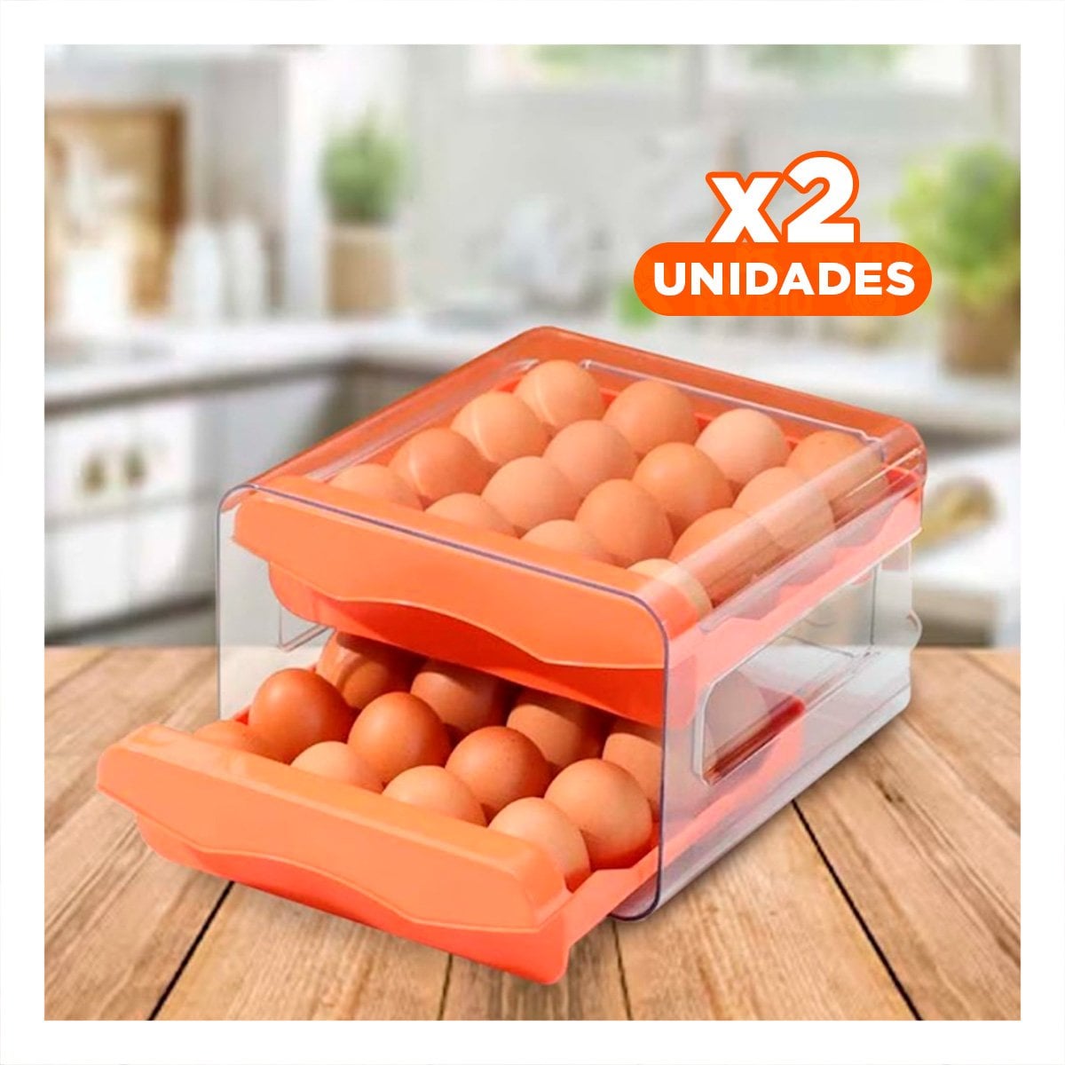 PACK2 ORGANIZADOR PARA HUEVOS FRESCOS EN DOBLE ACRILICO CON BASE EN ANARANJADO Y+REGALO STICKER - 1