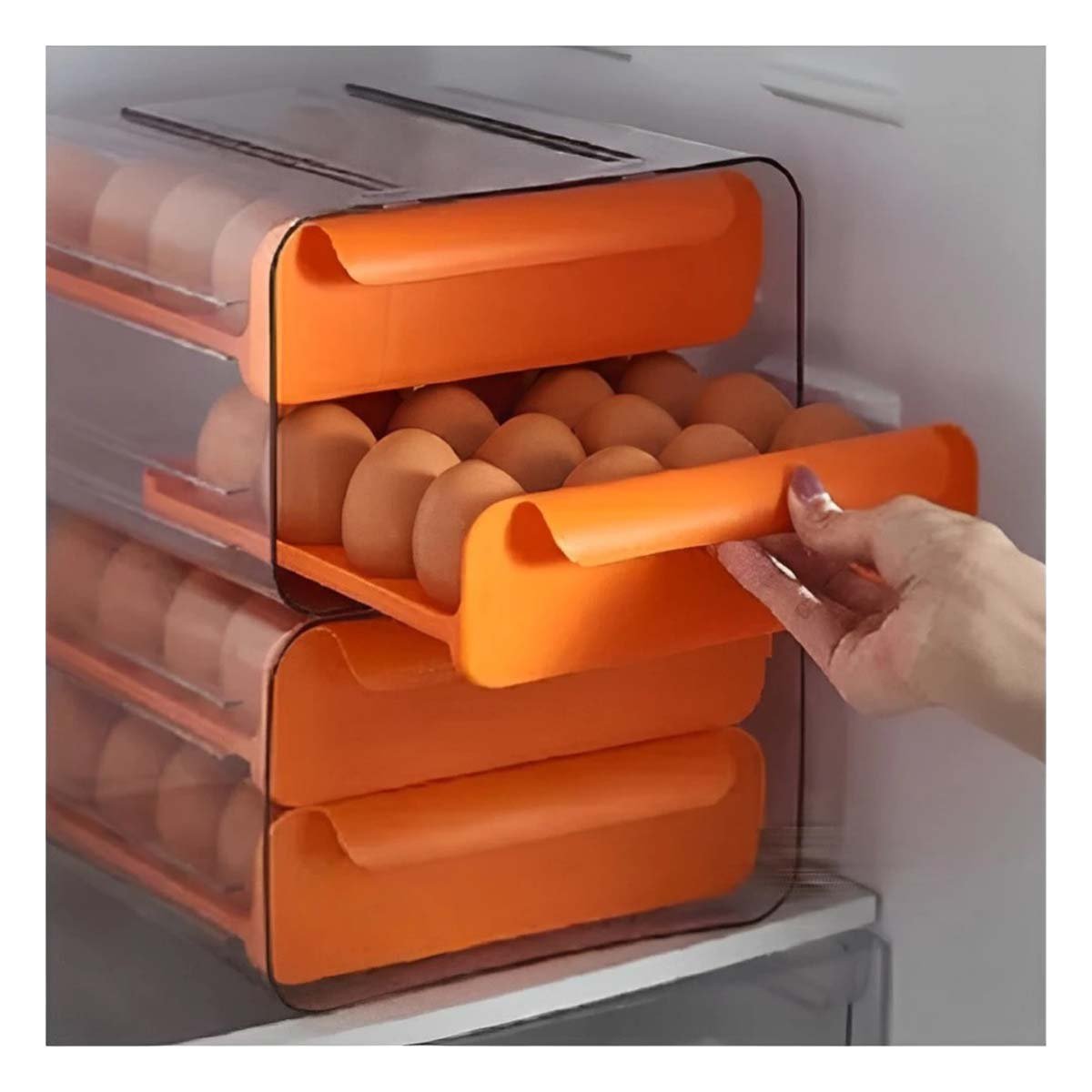 PACK2 ORGANIZADOR PARA HUEVOS FRESCOS EN DOBLE ACRILICO CON BASE EN ANARANJADO Y+REGALO STICKER - 3