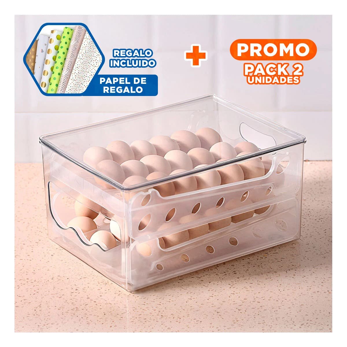 PACK2 PORTAHUEVOS MULTIUSO PARA HUEVOS 36 UNIDADES CASA COCINA FACIL Y+PAPEL REGALO - 1