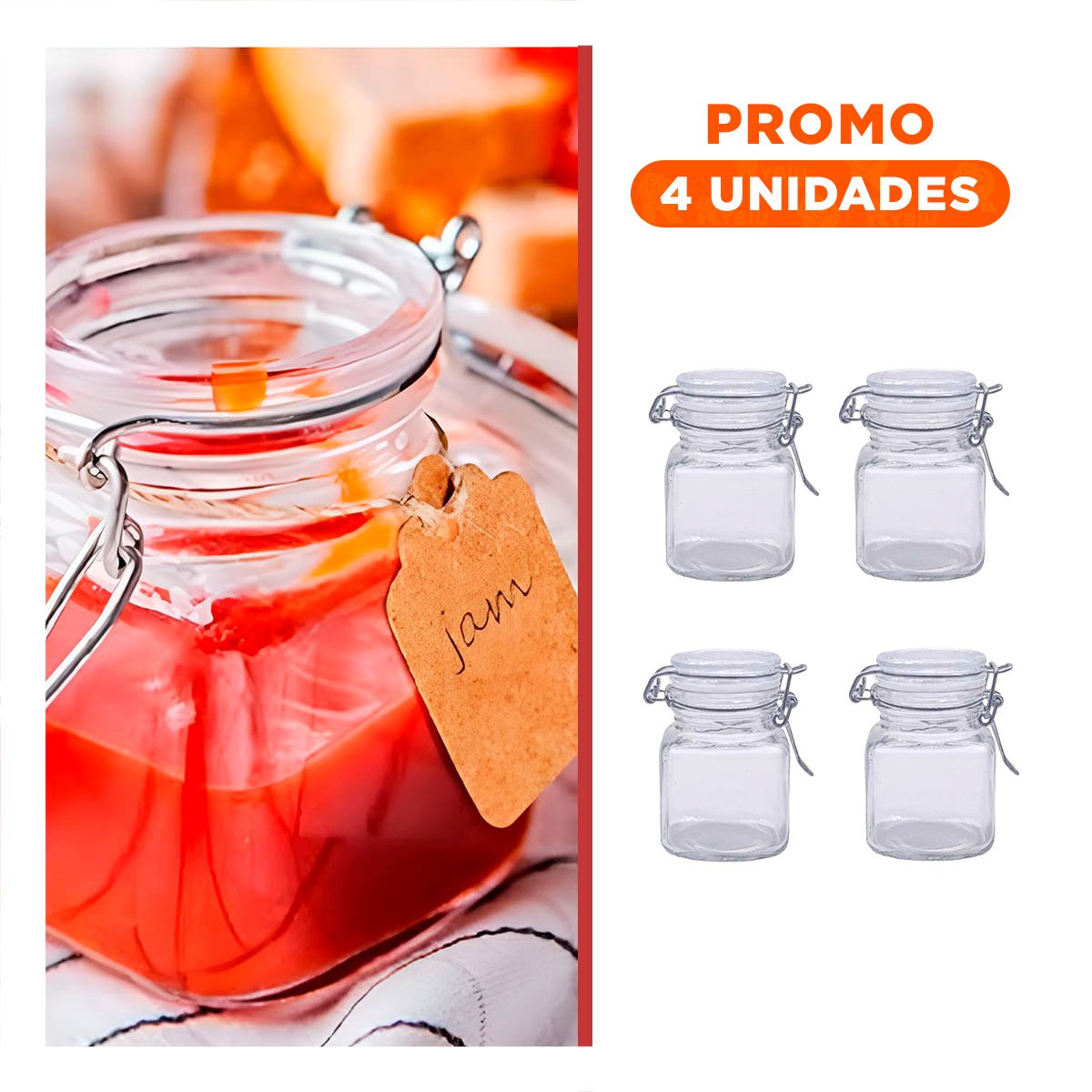 PACK4 RECIPIENTE PEQUENO DE VIDRIO DE 100 ML MULTIUSO CON TAPA Y CIERRE SEGURO Y+REGALO STICKER - 1