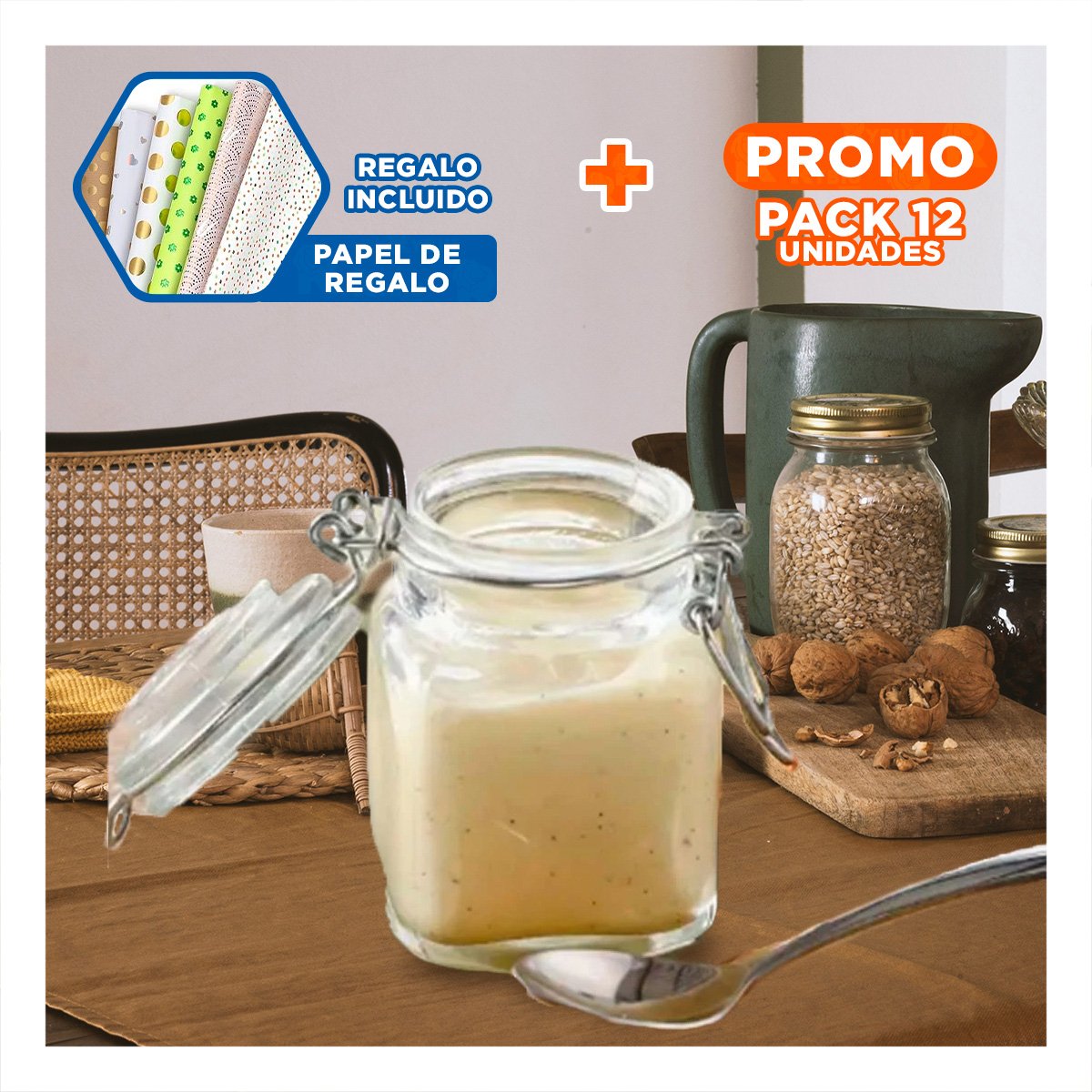 PACK12 BOTELLA ELEGANTE DE VIDRIO DE 100 ML MULTIUSO CON TAPA Y SEGURO Y+PAPEL REGALO - 1
