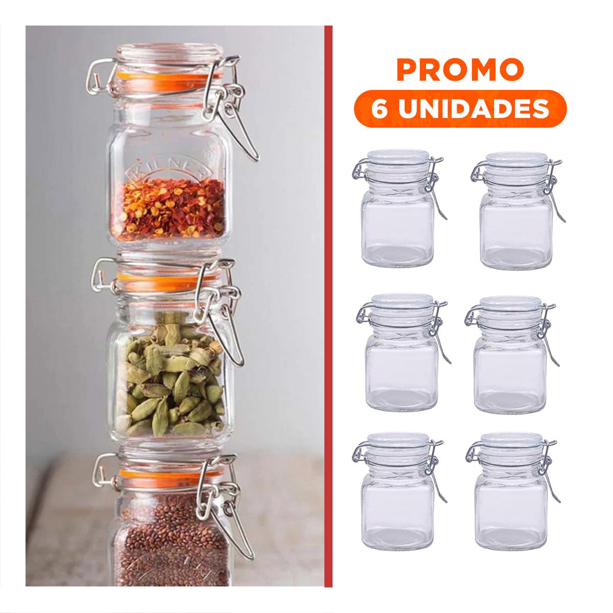 PACK6 RECIPIENTE CLARO DE VIDRIO DE 100 ML MULTIUSO CON TAPA Y SEGURO PARA HOGAR - 1