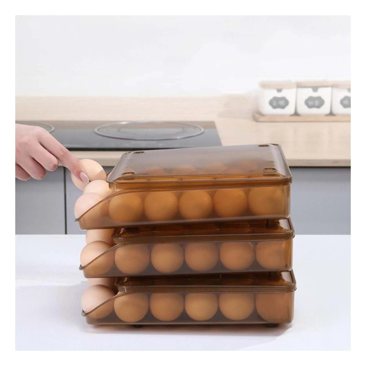 PACK4 CAJA PLASTICA COMPACTA TRANSPARENTE MARRON PARA 18 HUEVOS ORGANIZA Y+PAPEL REGALO - 5