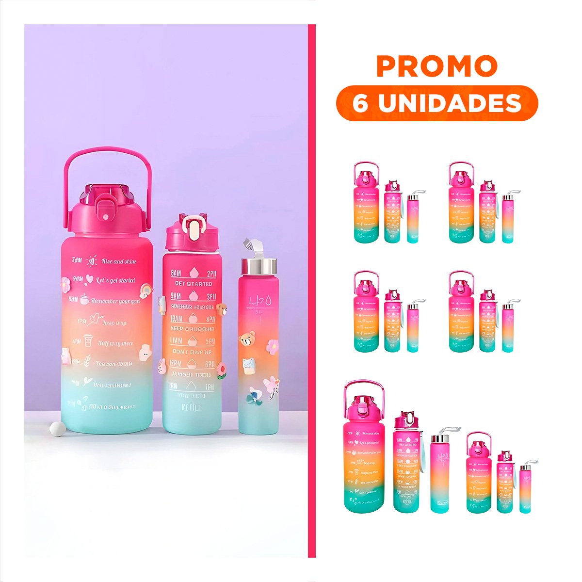 PACK6 CANTIMPLORAS EN FUCSIA CON CAPACIDAD 2 L 1 L Y 300 ML EN SET DE 3 - 1