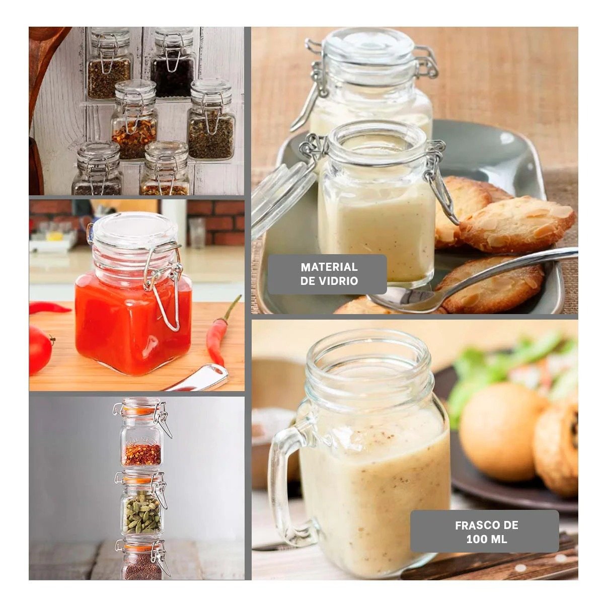 CONTENEDOR COMPACTO DE VIDRIO DE 100 ML MULTIUSO CON TAPA Y CIERRE SEGURO Y+POST IT - 5