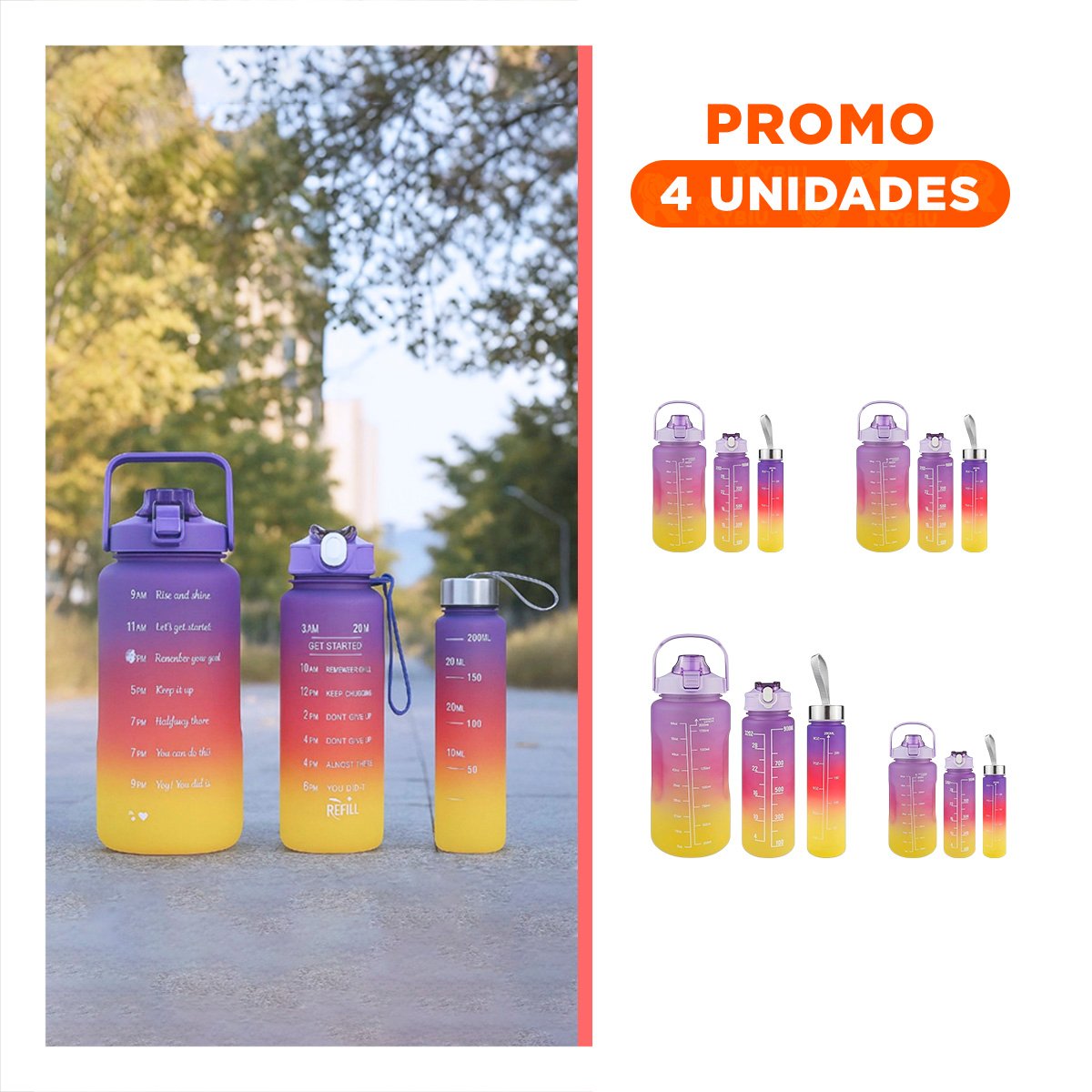 PACK4 CANTIMPLORAS CON 2 L 1 L Y 300 ML EN MORADO PARA USO DIARIO ACTIVO Y+REGALO STICKER - 1