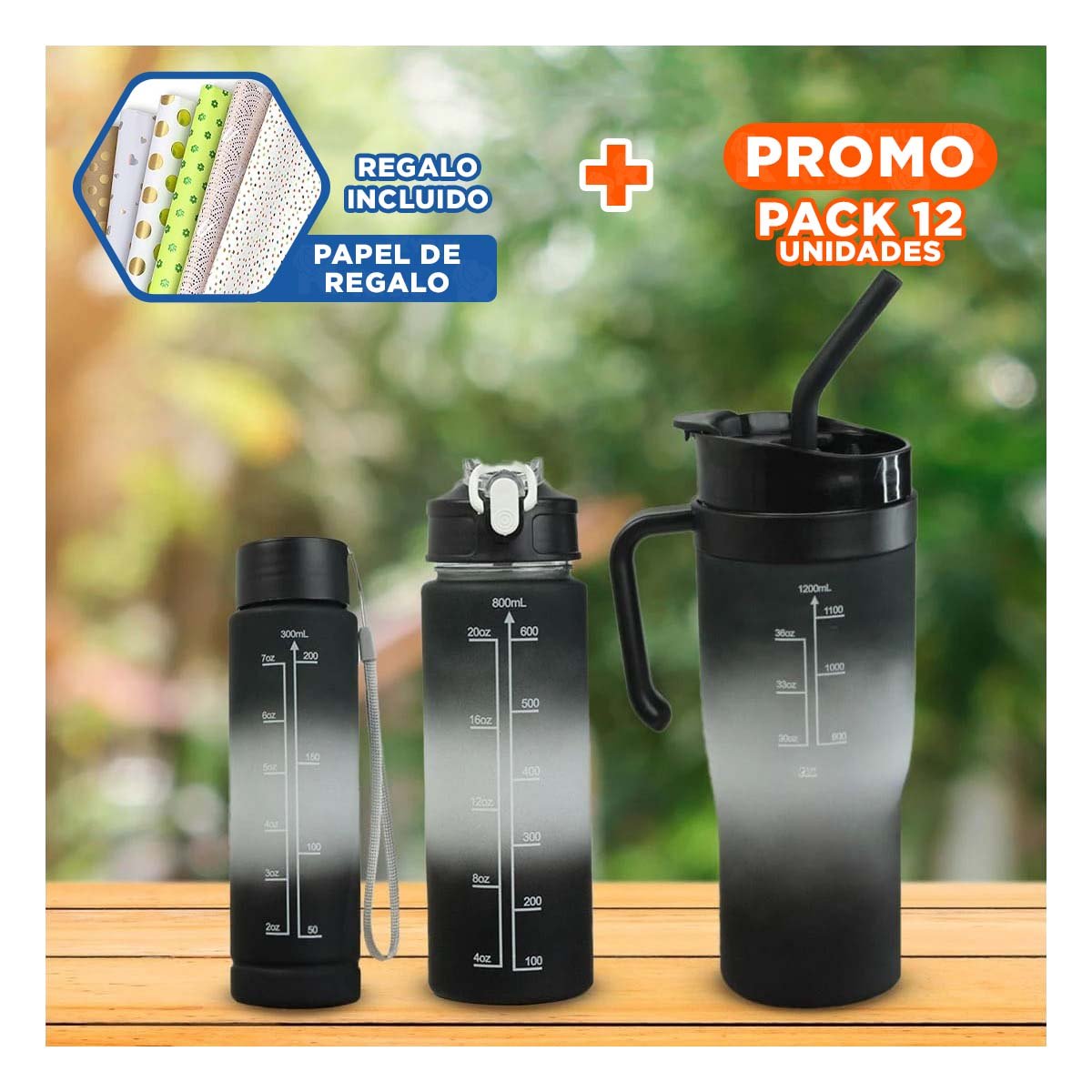 PACK12 EQUIPO TRIO TRICOLOR NEGRO BLANCO FACIL LIMPIAR Y SEGURO COCINA Y+PAPEL REGALO - 1