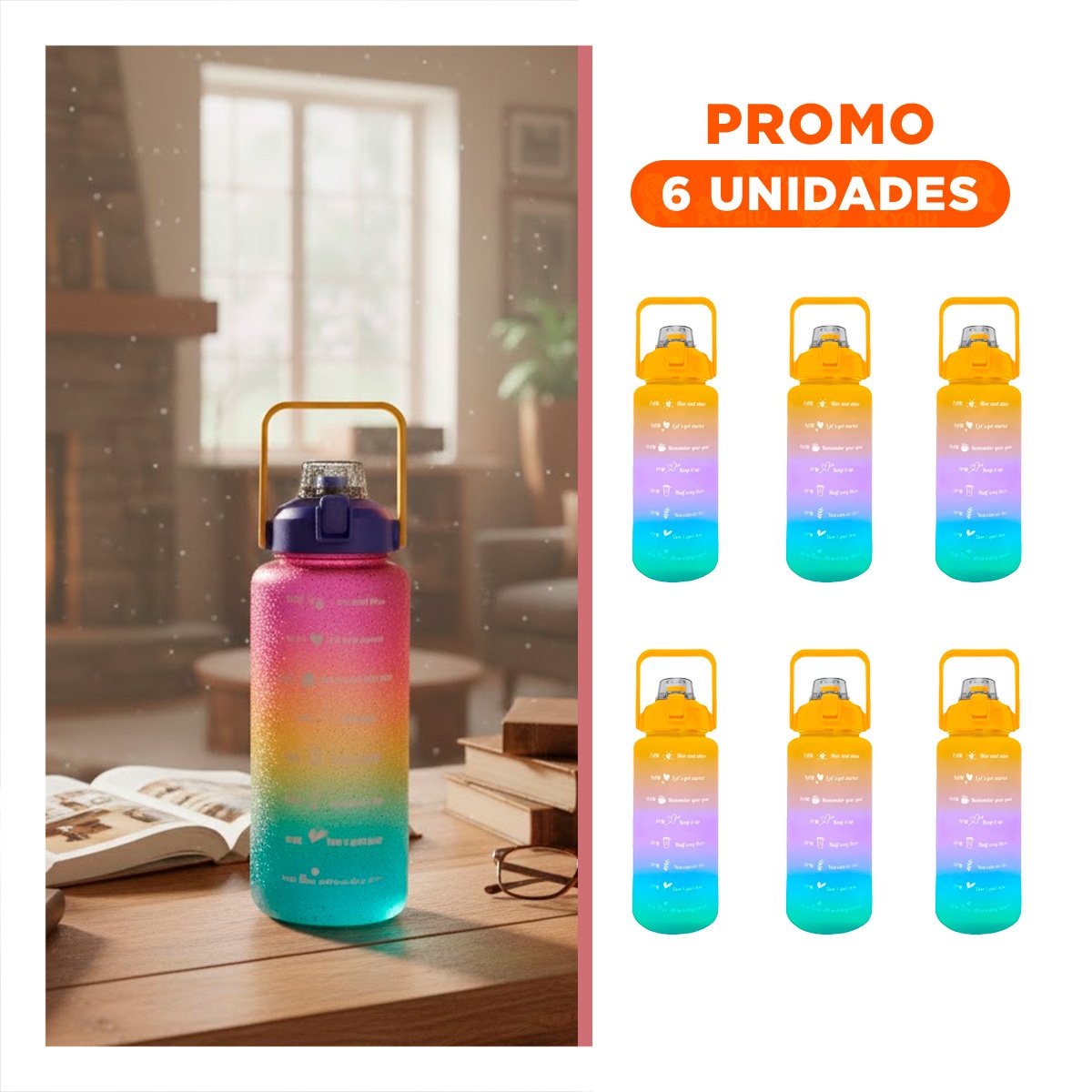 PACK6 RECIPIENTE 2LT MULTICOLOR PARA AGUA Y MANTENERTE HIDRATADO EN DEPORTE - 1
