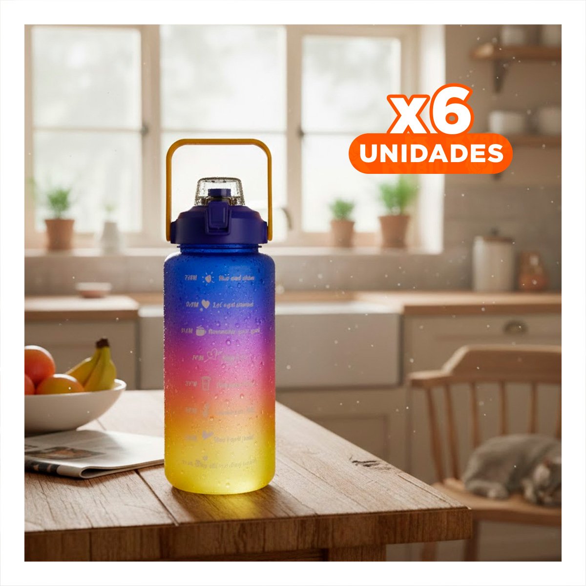 PACK6 BOTELLA DEPORTIVA 2LT MULTICOLOR PARA AGUA Y MOMENTOS RECREATIVOS Y+REGALO STICKER - 1