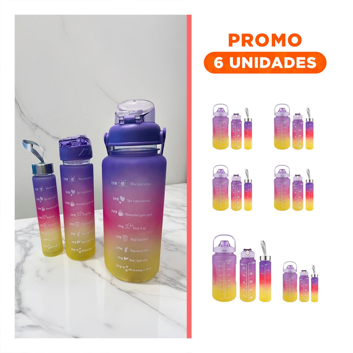 PACK6 CANTIMPLORAS EN MORADO CON CAPACIDAD 2 L 1 L Y 300 ML EN SET DE 3 - 1