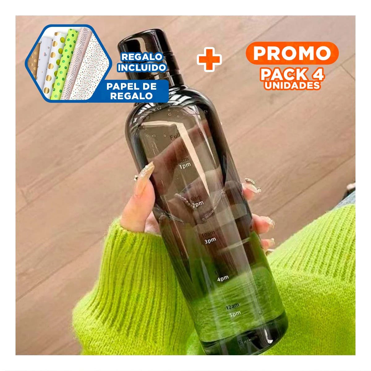 PACK4 VASO ELEGANTE 500 ML TRANSPARENTE NEGRO PARA OFICINA Y CASA Y+PAPEL REGALO - 1
