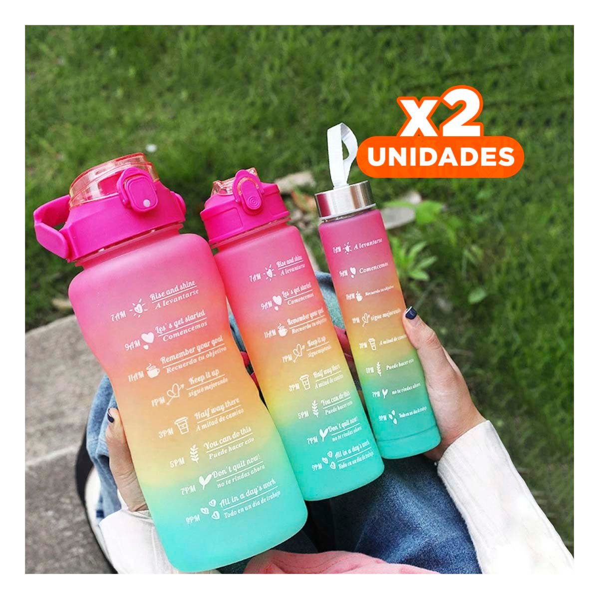 PACK2 TOMATODOS SET DE 3 FUCSIA CON TAPA DE PLASTICO Y MEDIDAS 2 L 1 L Y 300ML Y+REGALO STICKER - 1