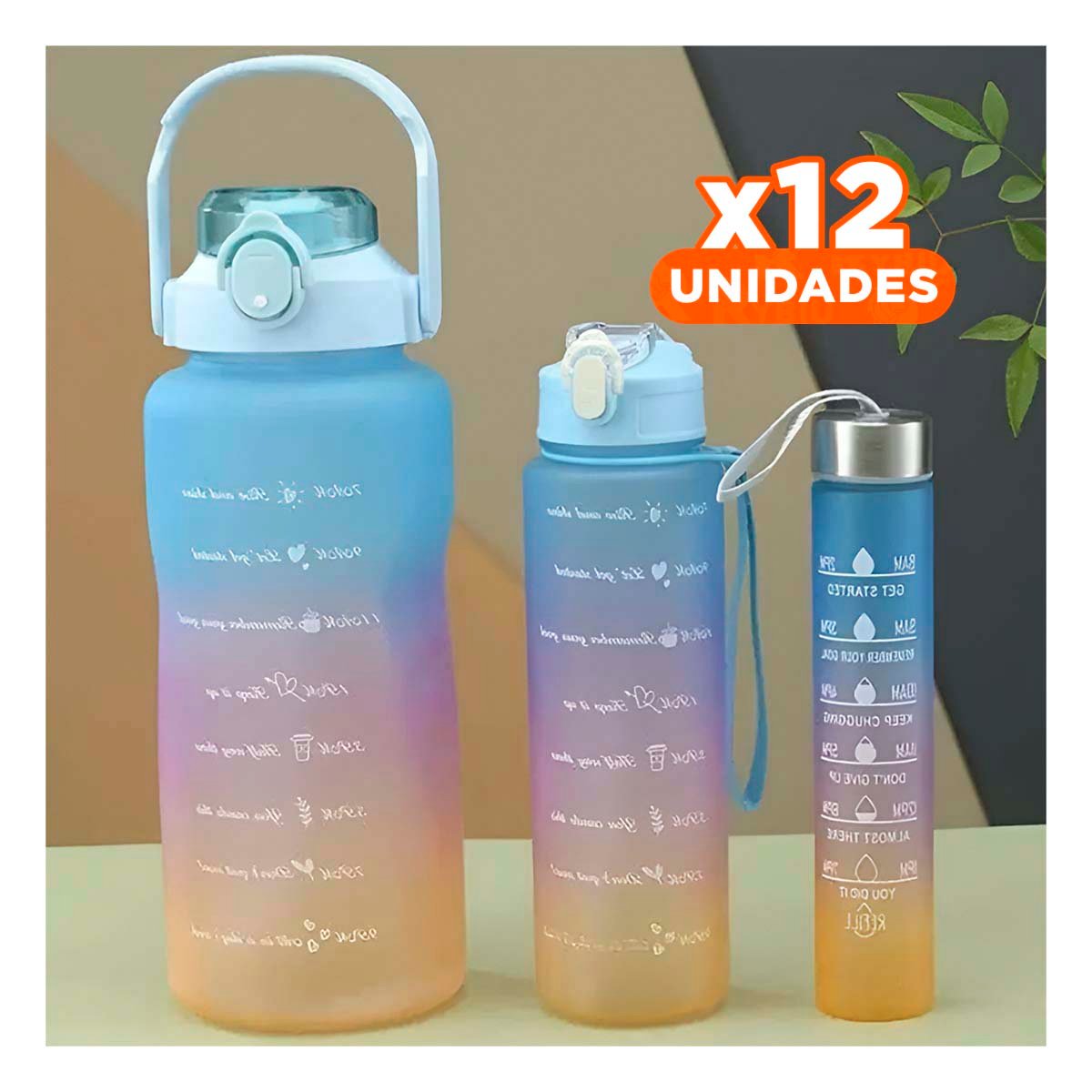 PACK12 CANTIMPLORAS SET TRIPLE EN VERDE AGUA CON TAPA DE PLASTICO 2 L 1 L Y 300 ML - 1
