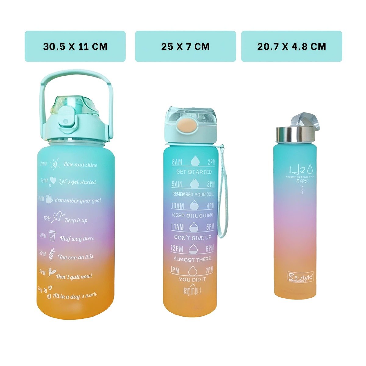 PACK12 CANTIMPLORAS SET TRIPLE EN VERDE AGUA CON TAPA DE PLASTICO 2 L 1 L Y 300 ML - 4