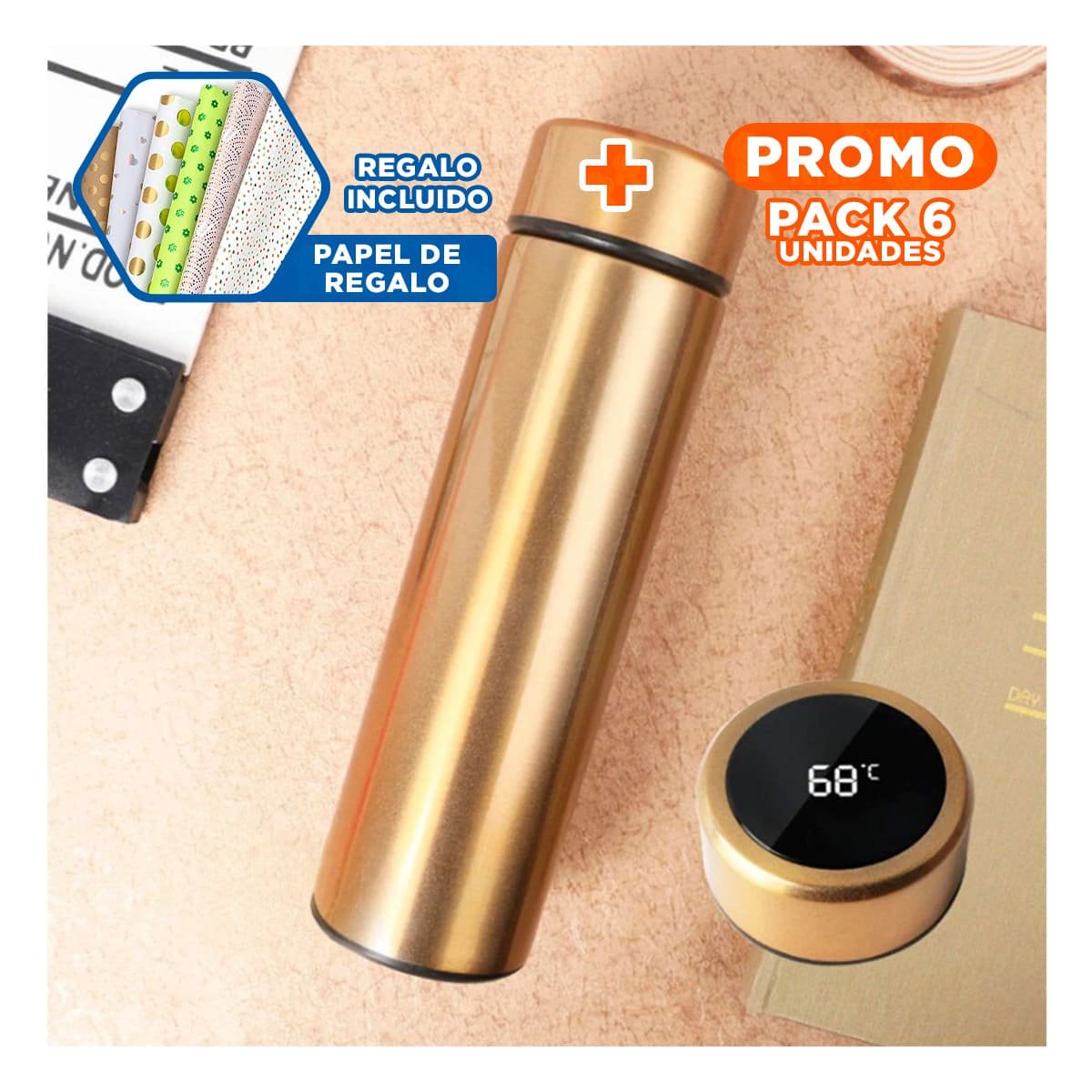 PACK6 CONTENEDOR PORTATIL 500 ML CON FILTRO DE TE PARA CAFE O TE EN CASA Y+PAPEL REGALO - 1