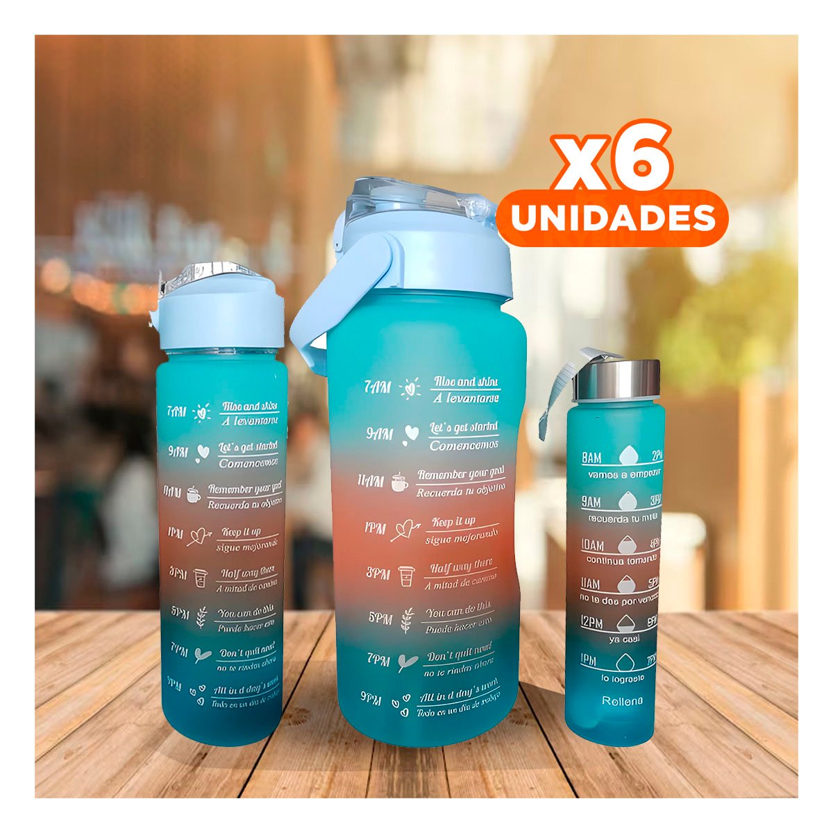 PACK6 CANTIMPLORAS EN CELESTE CON 2 L 1 L Y 300 ML PARA ACTIVIDADES Y+REGALO STICKER - 1