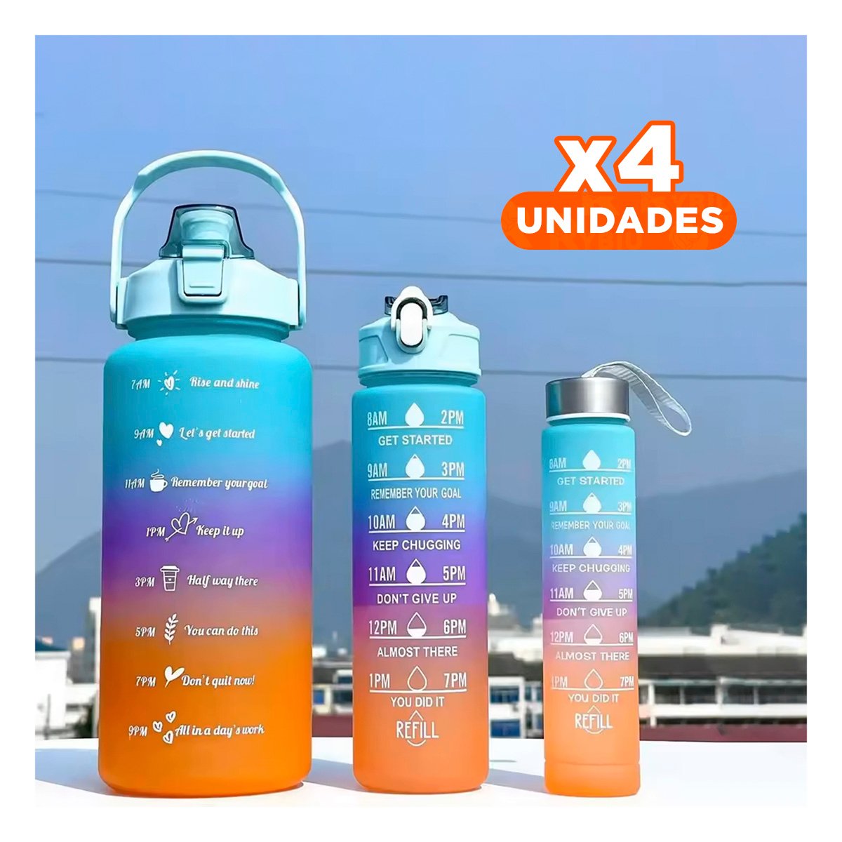 PACK4 TOMATODOS EN PRESENTACION DE 3 UNIDADES CELESTE 2 L 1 L Y 300 ML CON TAPA - 1