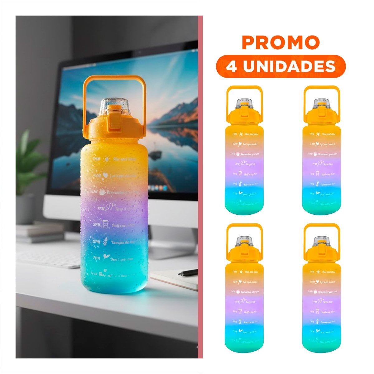 PACK4 CONTENEDOR DE LIQUIDOS 2LT MULTICOLOR PARA BEBIDAS Y CAMINATAS Y+REGALO STICKER - 1
