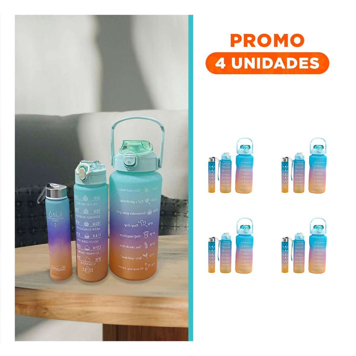 PACK4 CANTIMPLORAS CON 2 L 1 L Y 300 ML EN VERDE PARA USO DIARIO ACTIVO Y+REGALO STICKER - 1