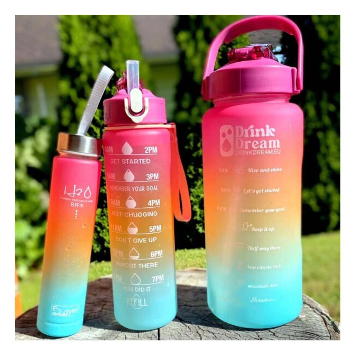 PACK6 CANTIMPLORAS FUCSIA CON VOLUMEN 2 L 1 L Y 300 ML Y TAPA RESISTENTE Y+PAPEL REGALO - 2
