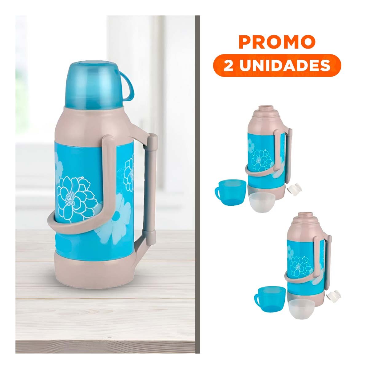 PACK2 CONTENEDOR PARA CASA 3200ML CELESTE FLORES PRACTICO Y RESISTENTE - 1
