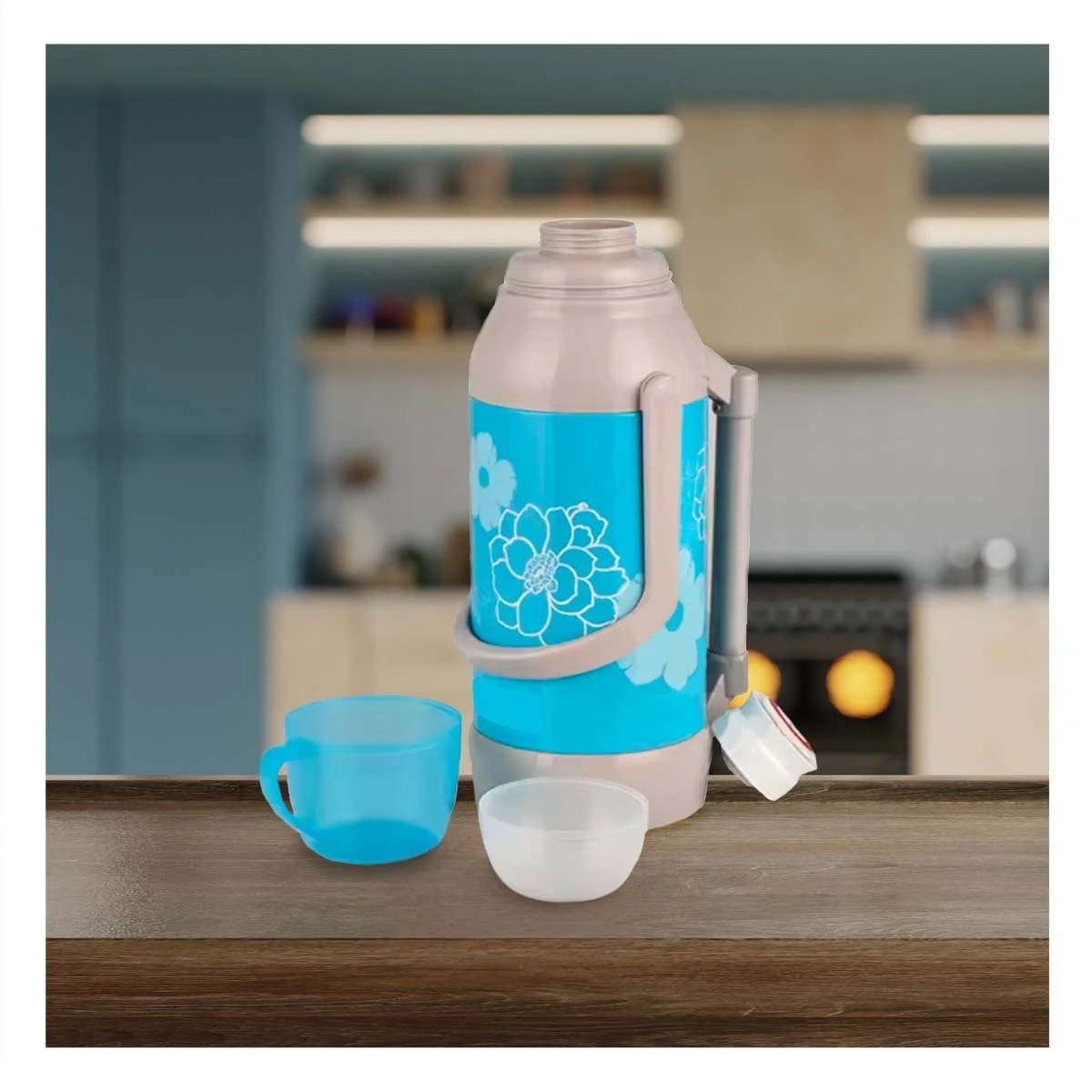 PACK2 CONTENEDOR PARA CASA 3200ML CELESTE FLORES PRACTICO Y RESISTENTE - 5