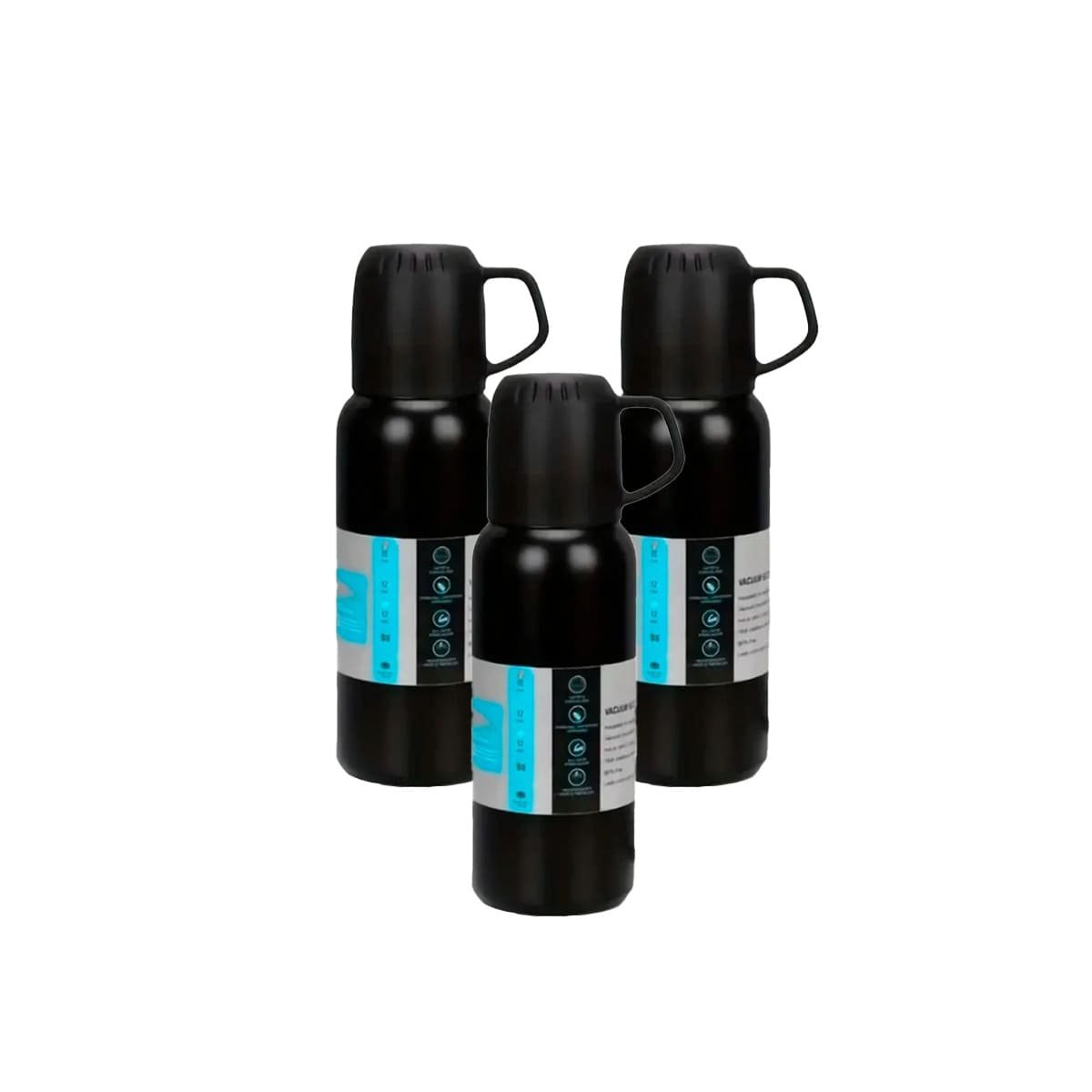 PACK6 TERMO HERMETICO 500 ML CON 3 TAZAS NEGRO PARA CAFE Y TE Y+REGALO STICKER - 2