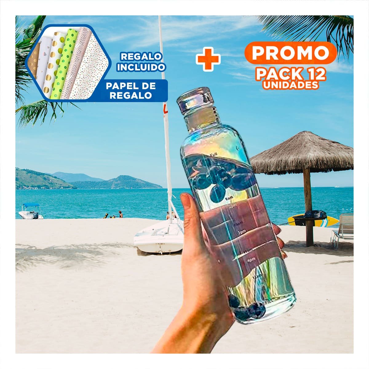 PACK12 RECIPIENTE REUSABLE 500 ML TRANSPARENTE CON DISENO MODERNO Y ELEGANTE Y+PAPEL REGALO - 1