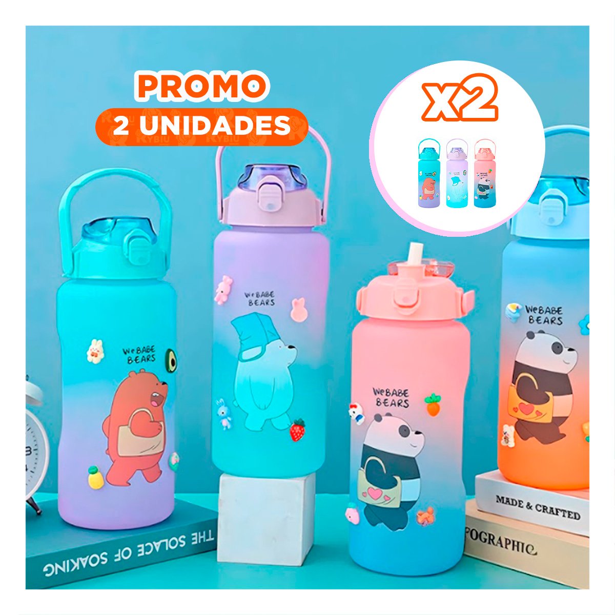 PACK2 FRASCO REUTILIZABLE OSO ESCANDALOSO 2 LITROS PARA AGUA Y+REGALO STICKER - 1