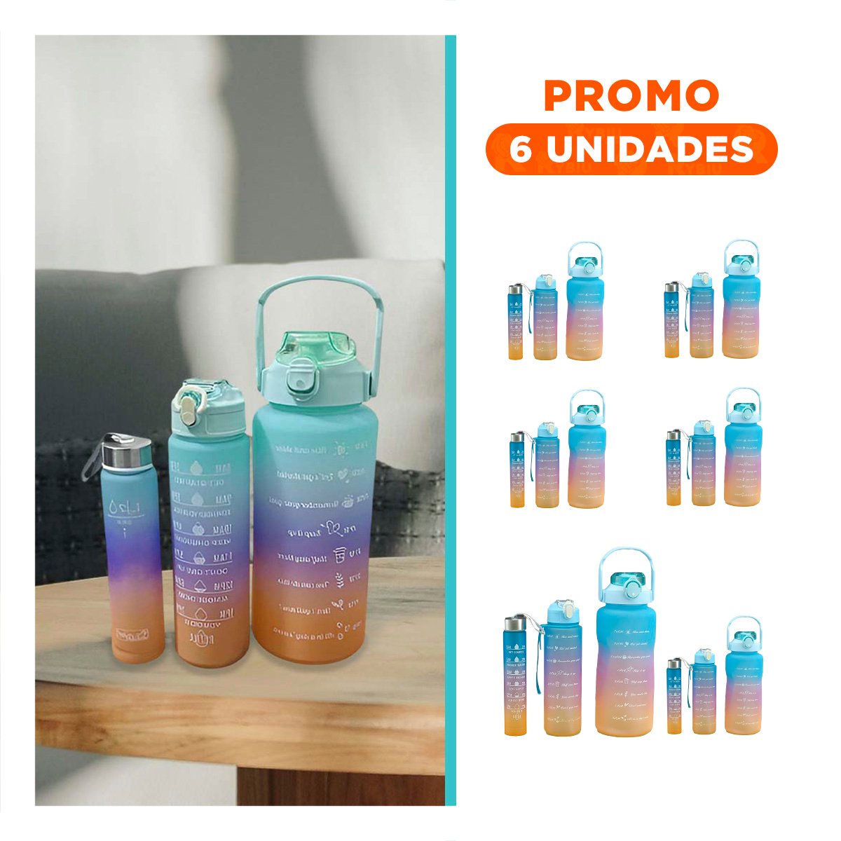 PACK6 CANTIMPLORAS EN VERDE AGUA CON CAPACIDAD 2 L 1 L Y 300 ML EN SET DE 3 - 1