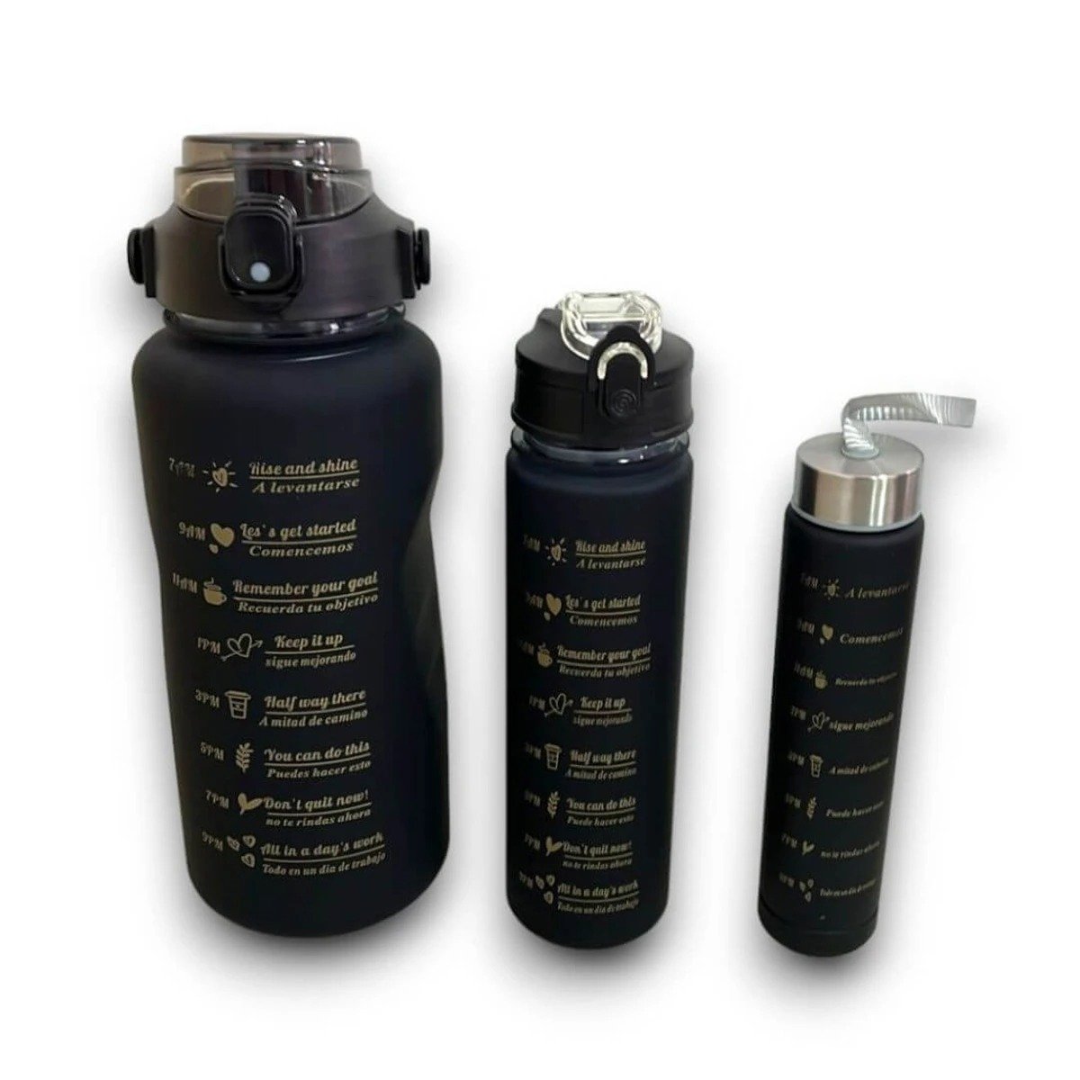PACK4 TOMATODOS EN NEGRO SET DE 3 CON VOLUMEN 2 L 1 L Y 300 ML Y TAPA FIRME Y+PAPEL REGALO - 3