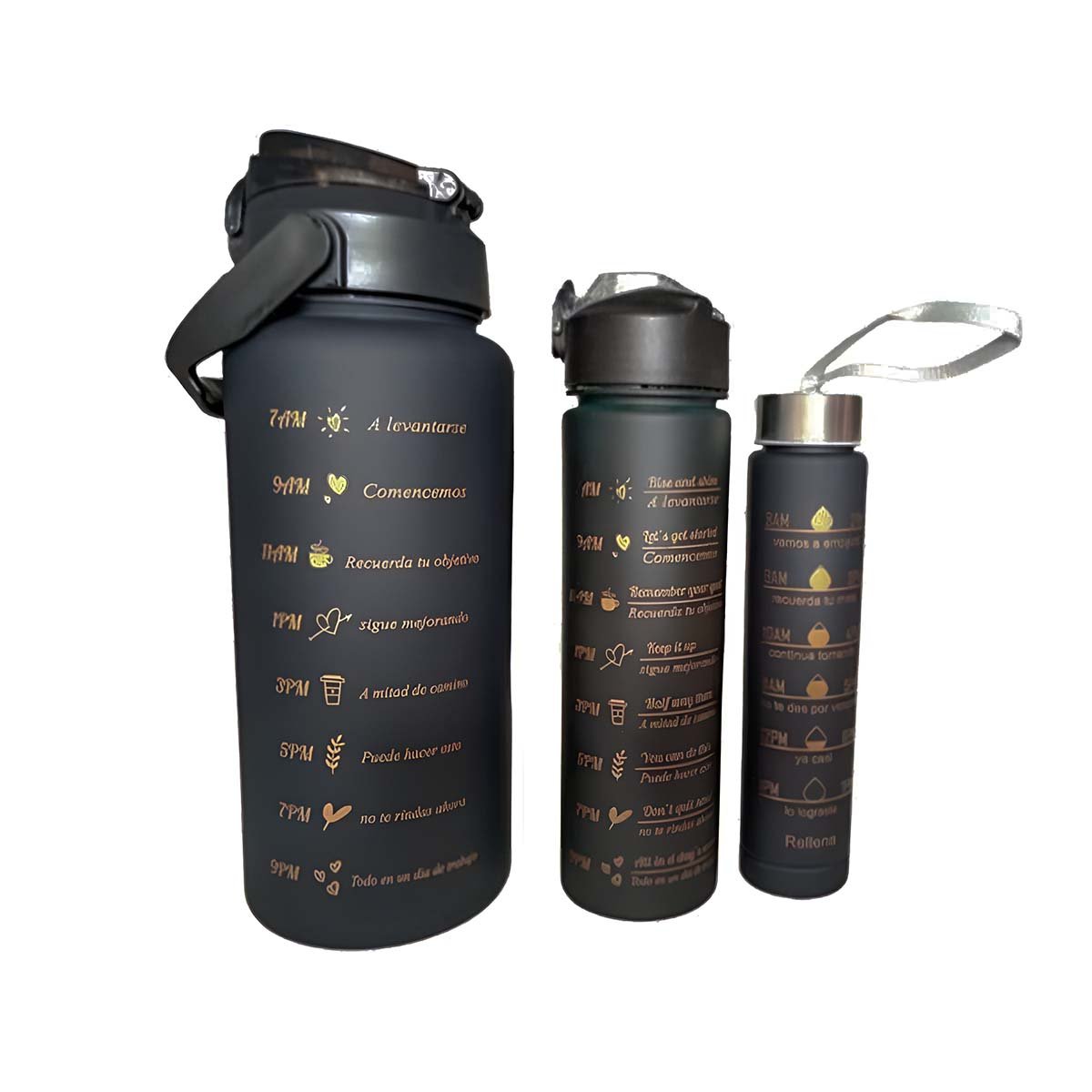 PACK12 SET DE 3 TOMATODOS NEGRO DE PLASTICO CON TAPA EN 2 L 1 L Y 300 ML Y+REGALO STICKER - 2