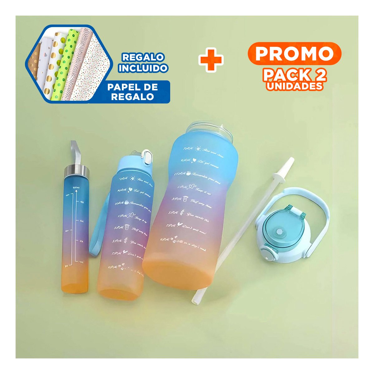 PACK2 TOMATODOS EN CELESTE CON 2 L 1 L Y 300 ML EN SET DE 3 PARA USO DIARIO Y+PAPEL REGALO - 1