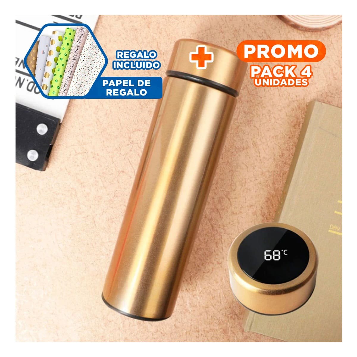PACK4 RECIPIENTE DE VIAJE 500 ML CON FILTRO DE TE DIGITAL PARA OFICINA O CASA Y+PAPEL REGALO - 1