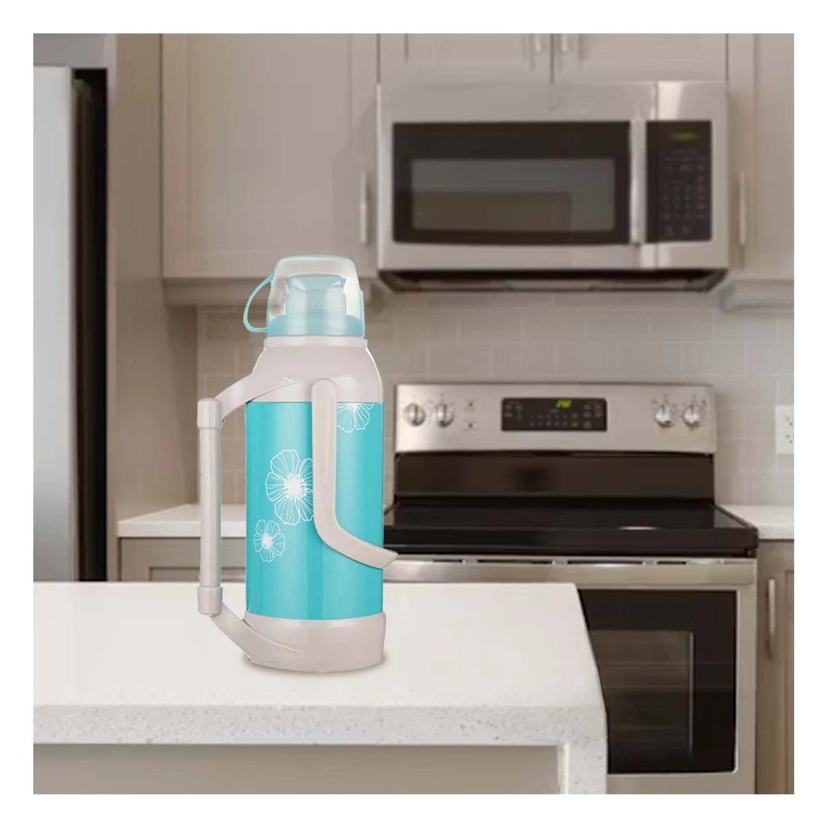 PACK4 RECIPIENTE PARA USO DIARIO 3200ML CELESTE FLORES MANTIENE LIQUIDOS Y+REGALO STICKER - 5