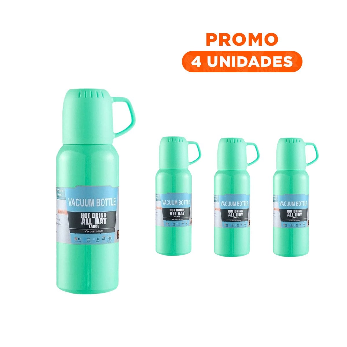 PACK4 ACCESORIO PORTATIL DE 500ML CON 3 TAZAS VERDE AGUA DURADERO Y+REGALO STICKER - 1