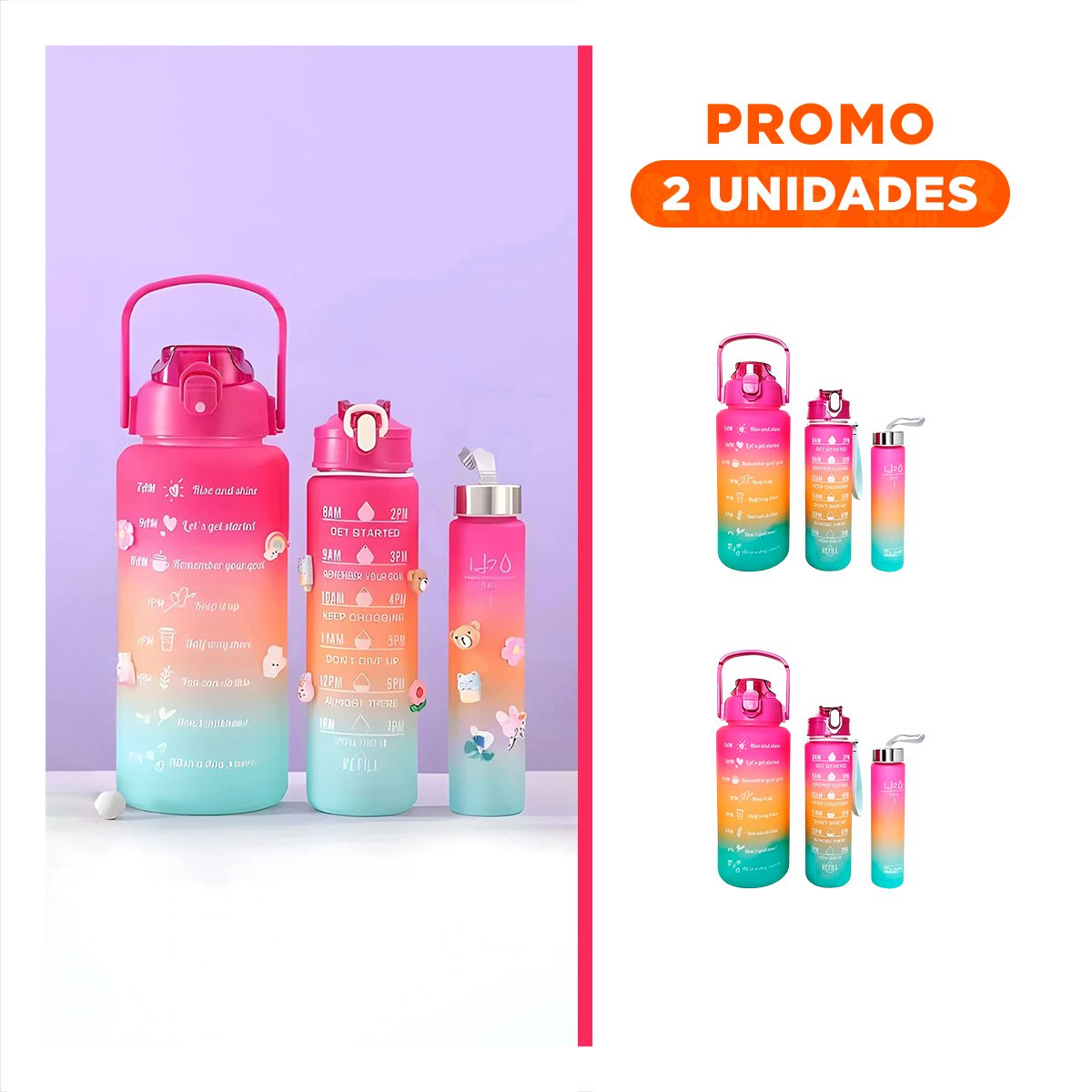 PACK2 TOMATODOS EN SET DE 3 EN FUCSIA CON TAPA DE PLASTICO 2 L 1 L Y 300 ML - 1