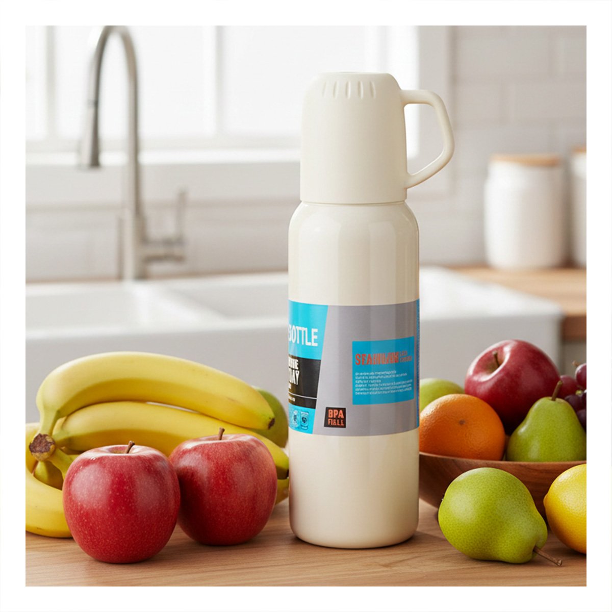 PACK6 TERMO RESISTENTE 500 ML CON 3 TAZAS CREMA PARA TRABAJO DIARIO - 2