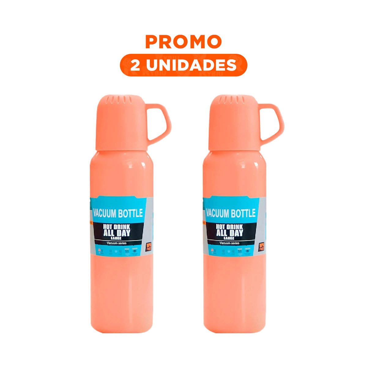 PACK2 FRASCO REUTILIZABLE 500 ML CON 3 TAZAS NARANJA PARA USO DIARIO - 1