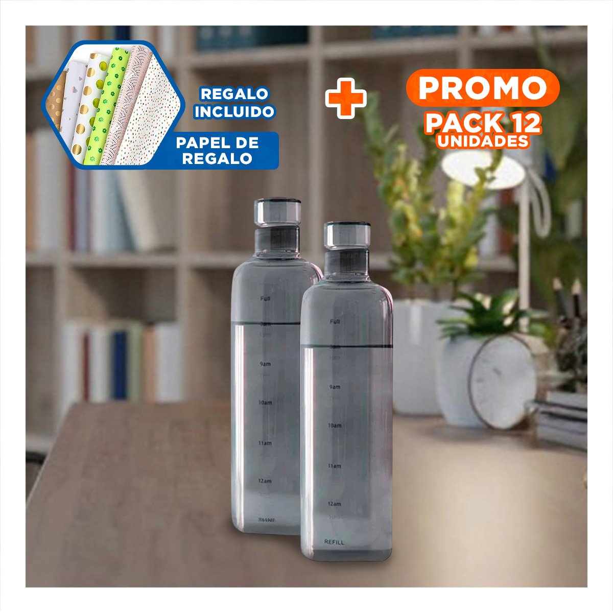 PACK12 CONTENEDOR PRACTICO 500 ML TRANSPARENTE NEGRO PARA MANTENER BEBIDAS Y+PAPEL REGALO - 1
