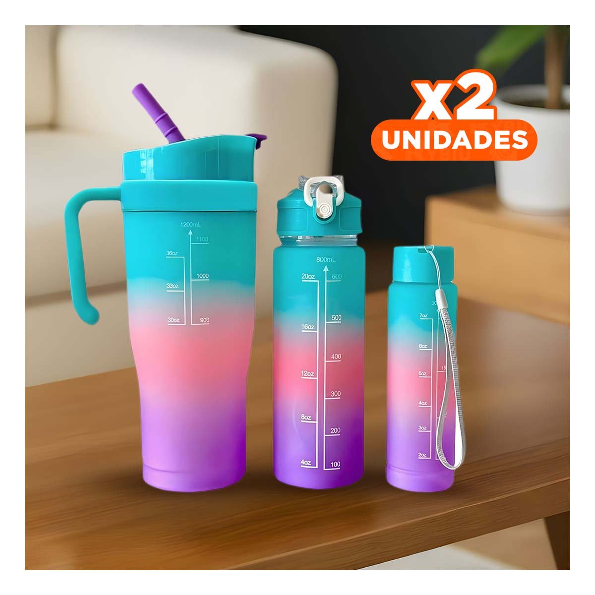 PACK2 UTENSILIO TRIO TRICOLOR CELESTE ROSADO MORADO FACIL TRANSPORTAR PRACTICO Y+REGALO STICKER - 1